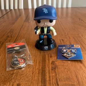 Tampa Bay Rays Kevin Kiermaier Funko POP bobblehead, keychain, and lapel pin